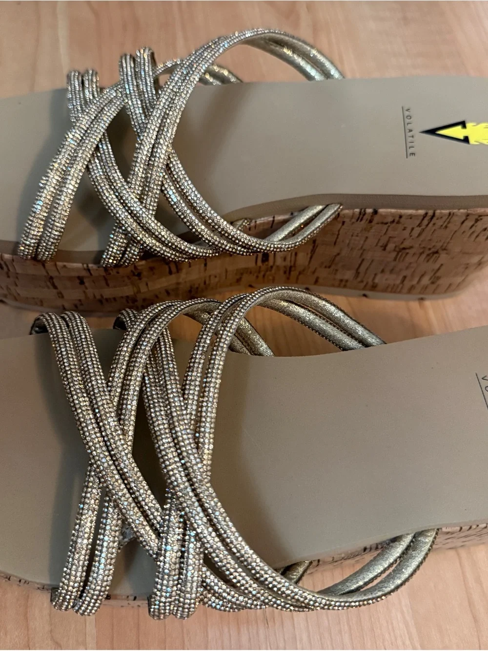 Volatile Gold Braided Strappy Wedge Sandals